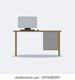 A vector illustration icon representing a work desk with a computer. The design features a simple, modern desk with a computer monitor