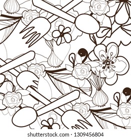 vector illustration for icon restaurant menu, flyers, brochures. set of hand drawn doodle with cooking ingredients, food, bakery and kitchen.  nice design bouquet flower and cook, Berkeley