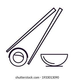 Icono de ilustración vectorial rollos, palillos rollos y salsa