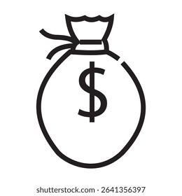 vector illustration icon of a sack of money in a small bag with a dollar logo in the middle.