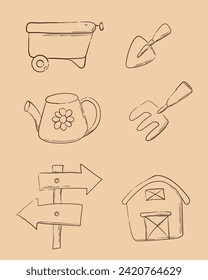 vector illustration icon for a set of agricultural tools and signs