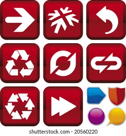 Vector illustration of icon set: arrows and buttons. Only global colors. CMYK. Easy color changes.