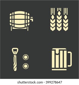 Vector illustration icon set of beer: barrel, ale, opener,  mug of beer