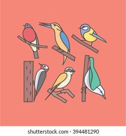Vector illustration icon set of birds