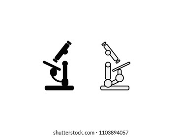 Vector illustration. Icon set of black silhouette of scientific tools in flat design. For info graphic, web banners, promotional materials, presentation templates,vector material of the microscope.