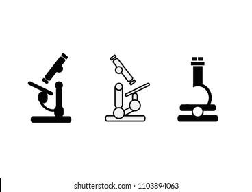 Vector illustration. Icon set of black silhouette of scientific tools in flat design. For info graphic, web banners, promotional materials, presentation templates,vector material of the microscope.
