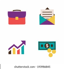 Vector illustration icon set of business: bag, envelope, graduation, money