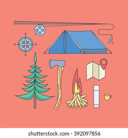 Vector illustration icon set of  camping