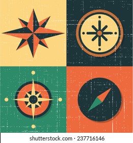 Vector illustration icon set of compass