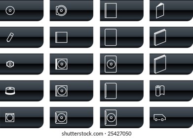 Vector illustration of icon set: data storage media cases buttons.