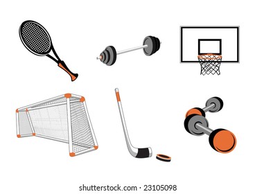 Vector illustration of  icon set or design elements relating to sports-football, basketball, tennis, hockey and fitness.