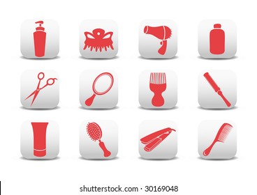 Vector illustration of  icon set or design elements relating to hairdressing salon.