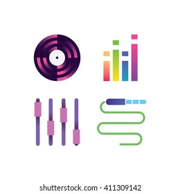 Vector illustration icon set of dj