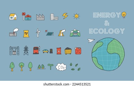 Vector illustration icon set of energy and ecology concept.