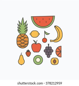 Vector illustration icon set of fruits