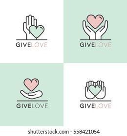 Vector Illustration Icon Set of Graphic Elements for Nonprofit Organizations and Donation Centre. Fundraising Symbols. Crowdfunding Project Label. Charity Logo