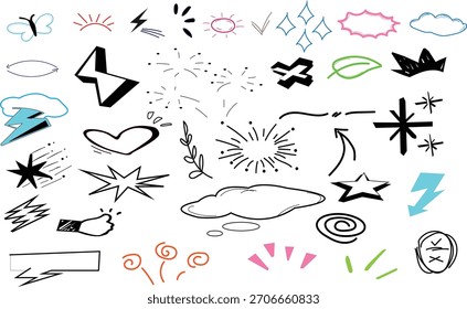 Vector illustration icon set. Set of hand drawn doodle. Sign for concept design isolated on white background. Hand drawn vector illustration