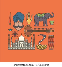 Vector Illustration Icon Set Of India