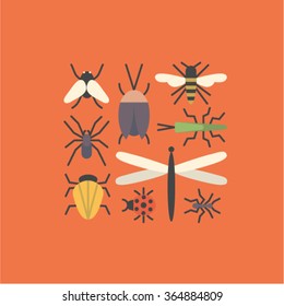 Vector illustration icon set of insects