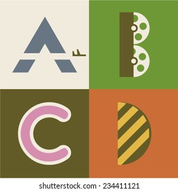 Vector illustration icon set of letter A, B, C, D [1/7]