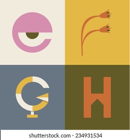 Vector illustration icon set of letter E, F, G, H [2/7]