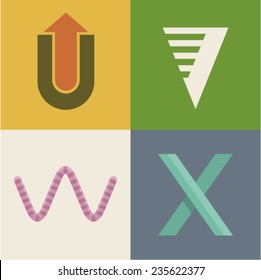 Vector illustration icon set of letter U, V, W, X [6/7]
