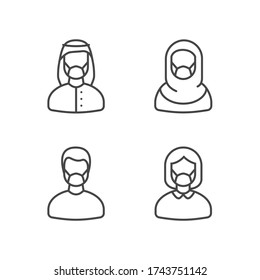 vector illustration icon set of multiple avatars wearing protective facemask to prevent corona virus spread