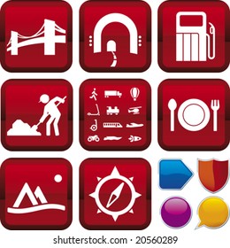 Vector illustration of icon set: on the road, and buttons. Only global colors. CMYK. Easy color changes.