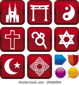 Vector illustration of icon set: religion, and buttons. Only global colors. CMYK. Easy color changes.