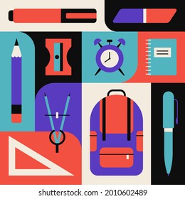 Vector illustration icon set of school. 