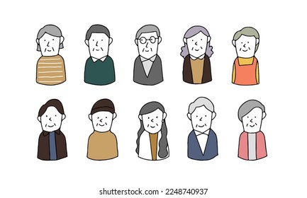 Vector illustration icon set of senior citizen.
