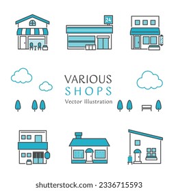 Vector illustration icon set of simple shops