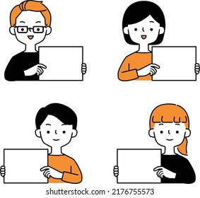 Vector illustration icon set of a smiling person holding a whiteboard