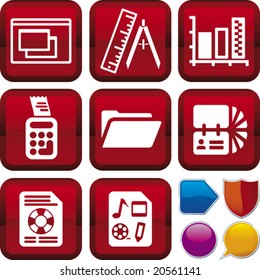 Vector illustration of icon set: software. Only global colors. CMYK. Easy color changes.
