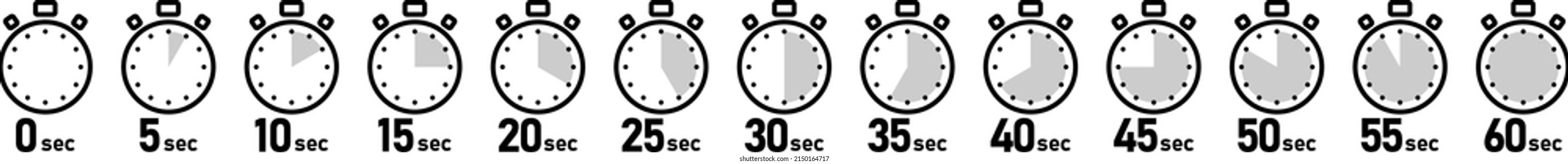 Vector illustration icon set of stopwatch with 5-second increments