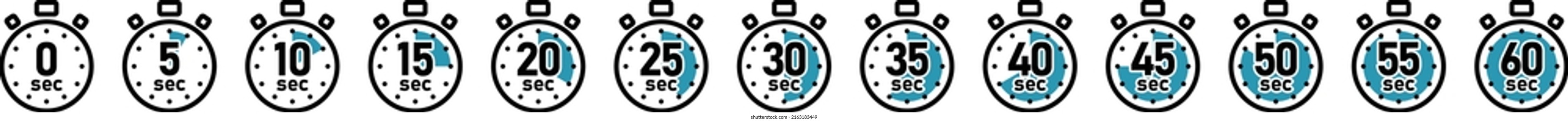 Vector illustration icon set of stopwatch with 5-second increments