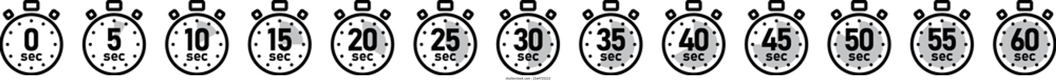 Vector illustration icon set of stopwatch with 5-second increments
