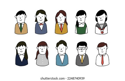 Vector illustration icon set of Students. 
