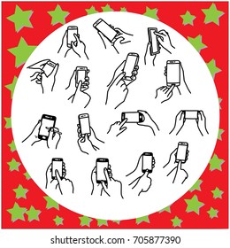 vector illustration icon set of using smartphone with two hands isolated on white background