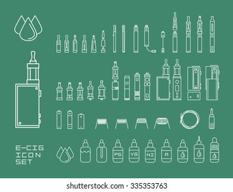 Vector Illustration Icon Set Of Vaping E-cigarette Devices And Equipment