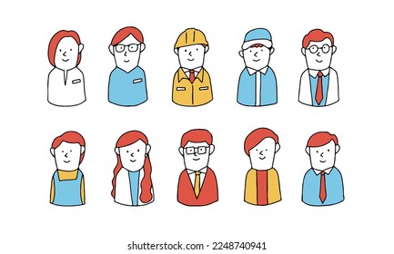 Vector illustration icon set of various occupations