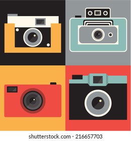 Vector illustration icon set of vintage retro photo camera