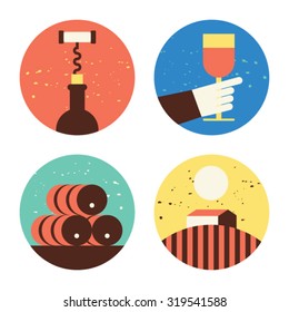 Vector illustration icon set of Wine