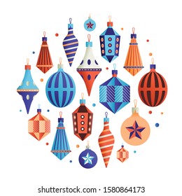 Vector illustration icon set of Xmas, collection of Christmas decoration, white background.