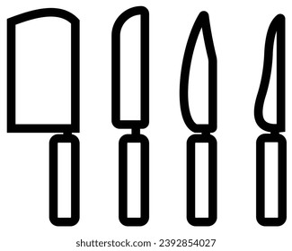 icono de ilustración vectorial de varias formas de cuchillo. Estilo de dibujo de línea. color negro y blanco.
