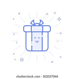 Vector illustration of icon shopping concept delivery servicein in line style. Linear blue gift or bounty. Design for internet, banner, web page and mobile app. Outline object e-commerce.