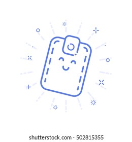 Ilustración vectorial del concepto de compras de iconos con una sonriente cartera linda en estilo de línea. Diseño para compras en Internet, banner, página web y aplicación móvil. Contorno objeto comercio electrónico. Símbolo gráfico aislado.
