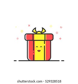 Vector illustration of icon shopping concept delivery servicein in flat line style. Colored gift or bounty. Design for banner, web page and mobile app. Outline object e-commerce.