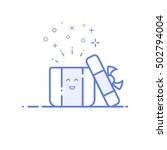 Vector illustration of icon shopping, surprise concept in line style. Linear blue gift or bounty. Design for internet, banner, web page and mobile app. Outline object e-commerce.