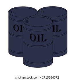 Vector illustration, icon or sign of three barrels with oil.  the symbol of oil out put, extraction, transportation, refining, storing, technology